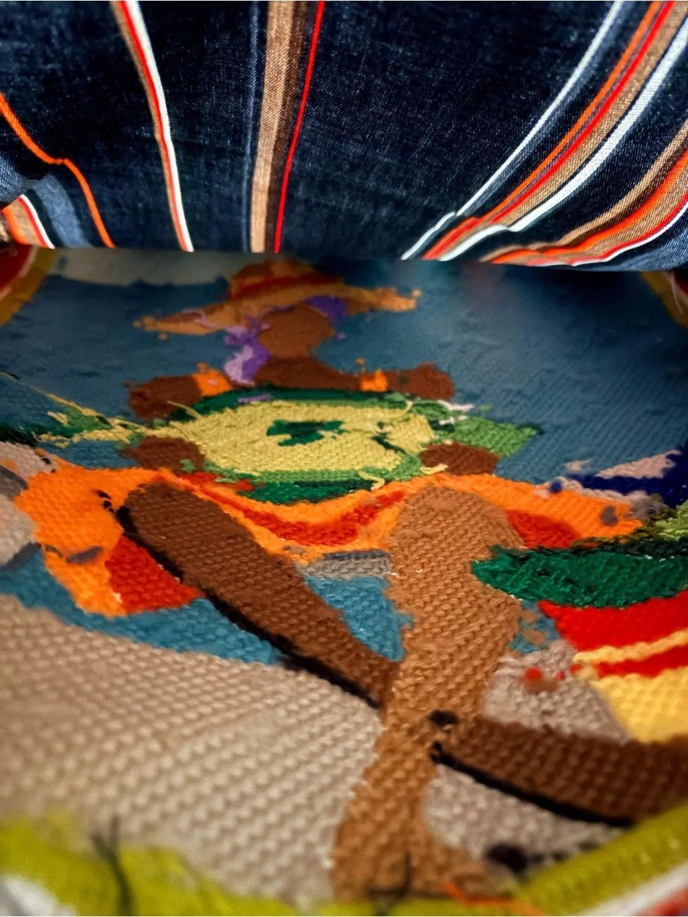 Custom Needlepoint pillow covers with cording, zippers & striped fabric backing